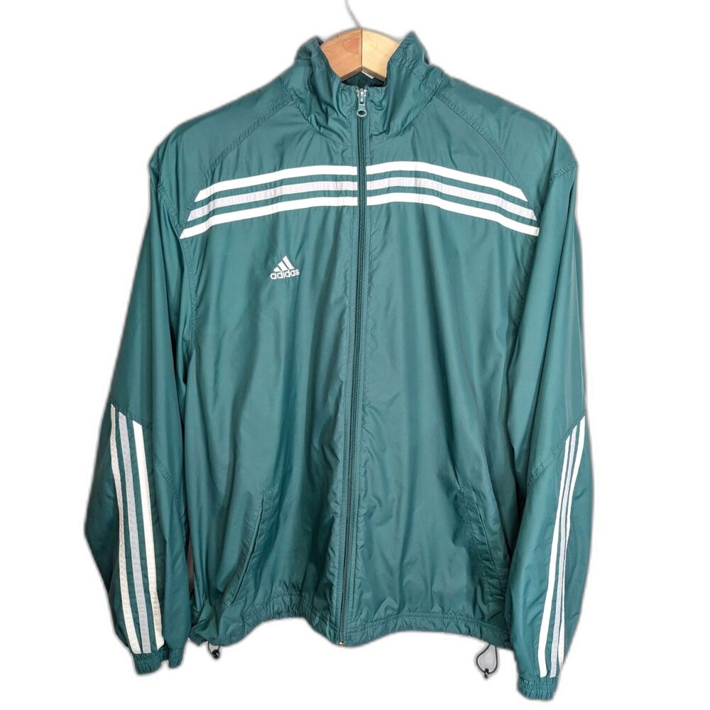 Vintage Adidas Y2K Track Jacket Windbreaker Sz Mens XL White Green Bloke